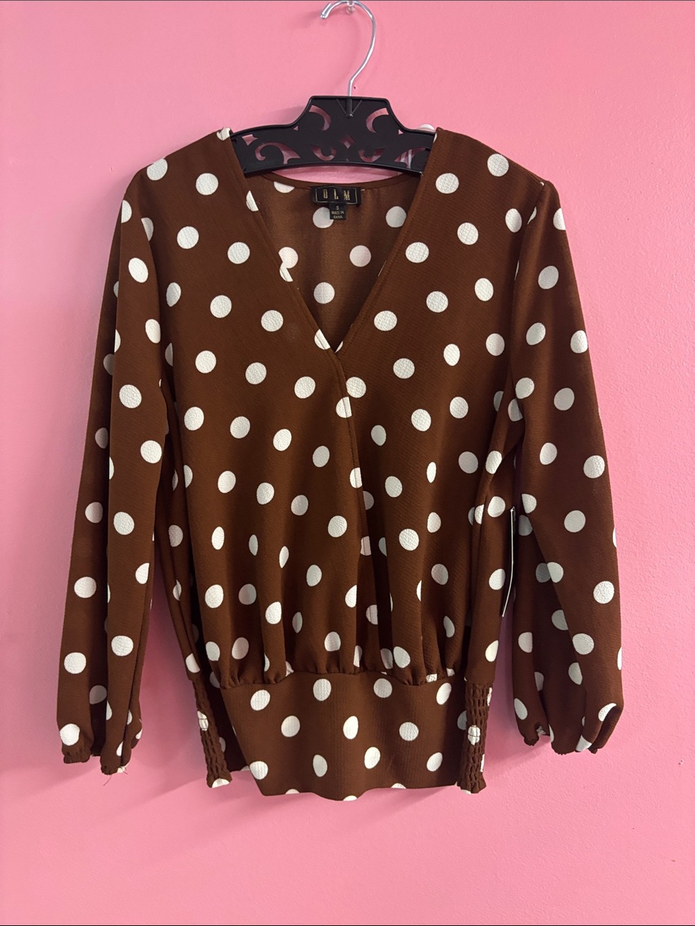 Umi Brown Polka Dot V-Neck Blouse